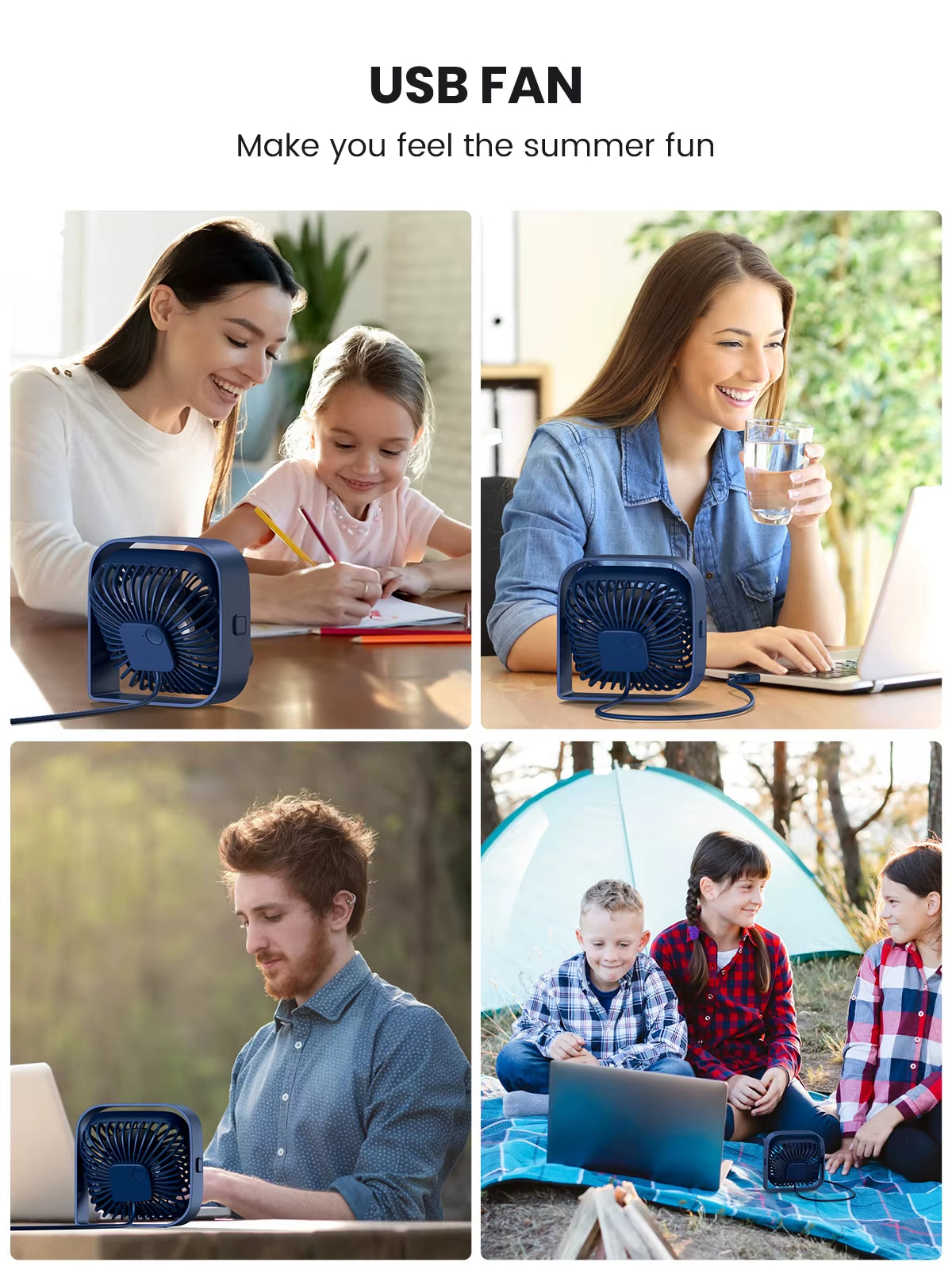 Mini Portable USB Desk Fan with Strong Airflow, Quiet Operation, 3-Speed Settings, and 360° Rotatable Design for Home and Office Use