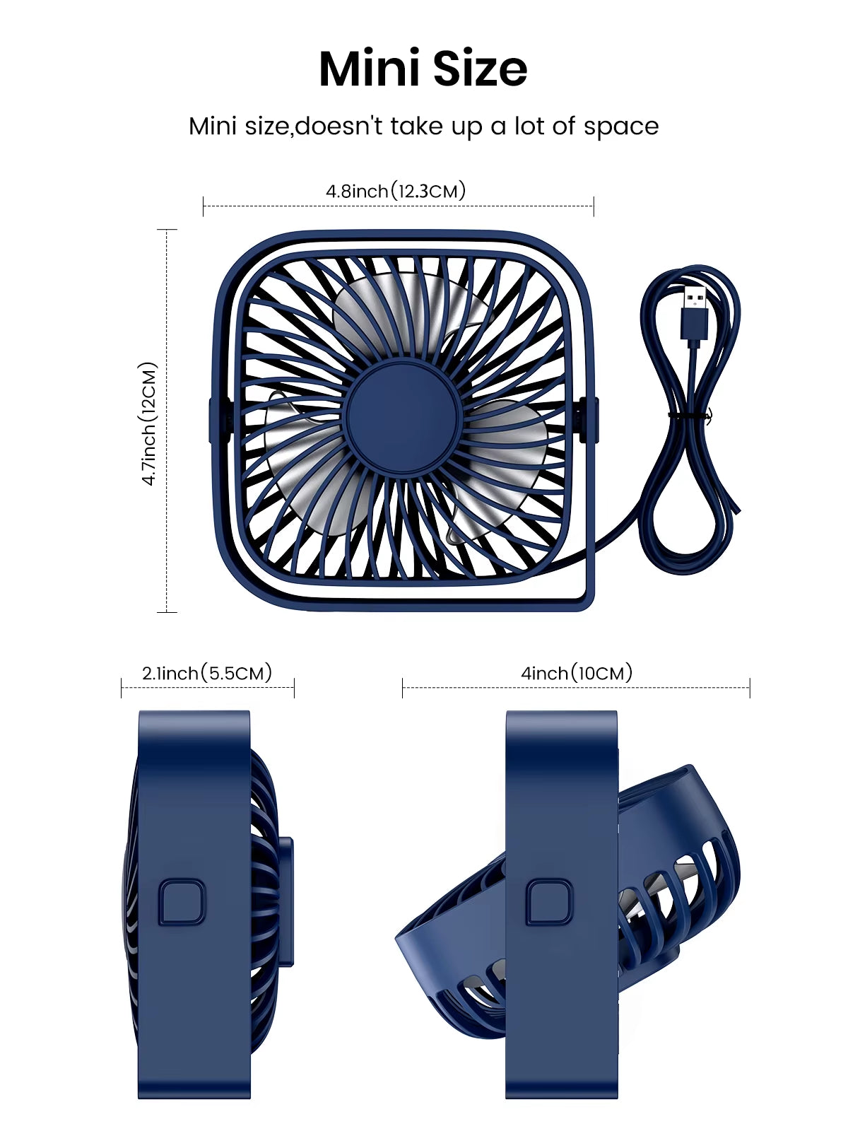 Mini Portable USB Desk Fan with Strong Airflow, Quiet Operation, 3-Speed Settings, and 360° Rotatable Design for Home and Office Use