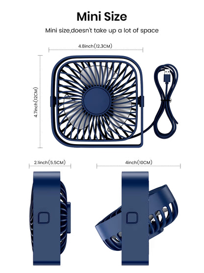 Mini Portable USB Desk Fan with Strong Airflow, Quiet Operation, 3-Speed Settings, and 360° Rotatable Design for Home and Office Use