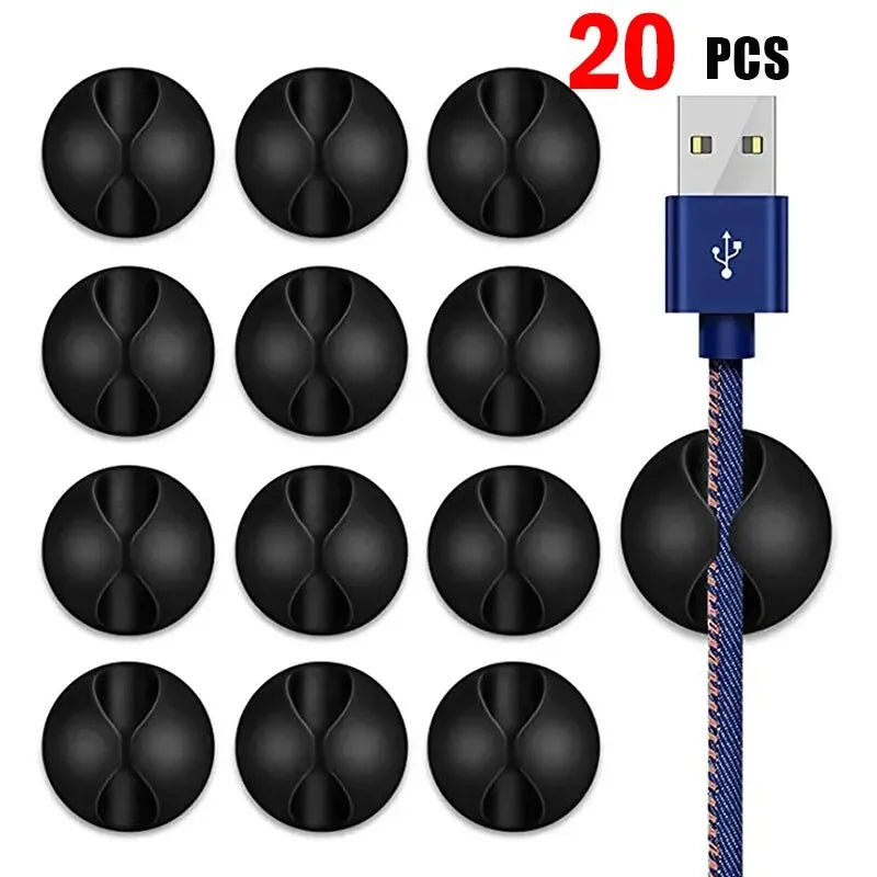 20-Piece Round Cable Clip Organizer for Charger Cords - Adhesive Wire Management Holders for Home, Office, and Car