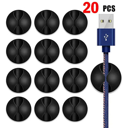 20-Piece Round Cable Clip Organizer for Charger Cords - Adhesive Wire Management Holders for Home, Office, and Car