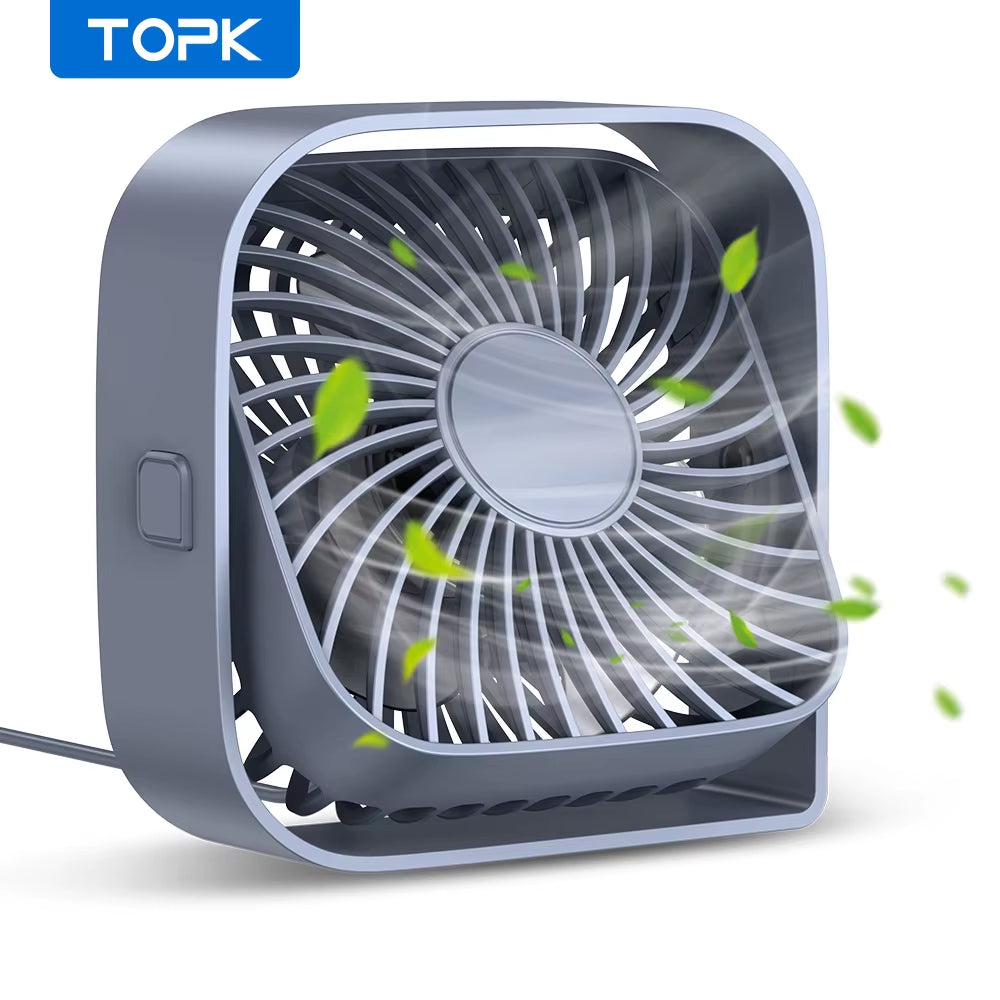 Mini Portable USB Desk Fan with Strong Airflow, Quiet Operation, 3-Speed Settings, and 360° Rotatable Design for Home and Office Use