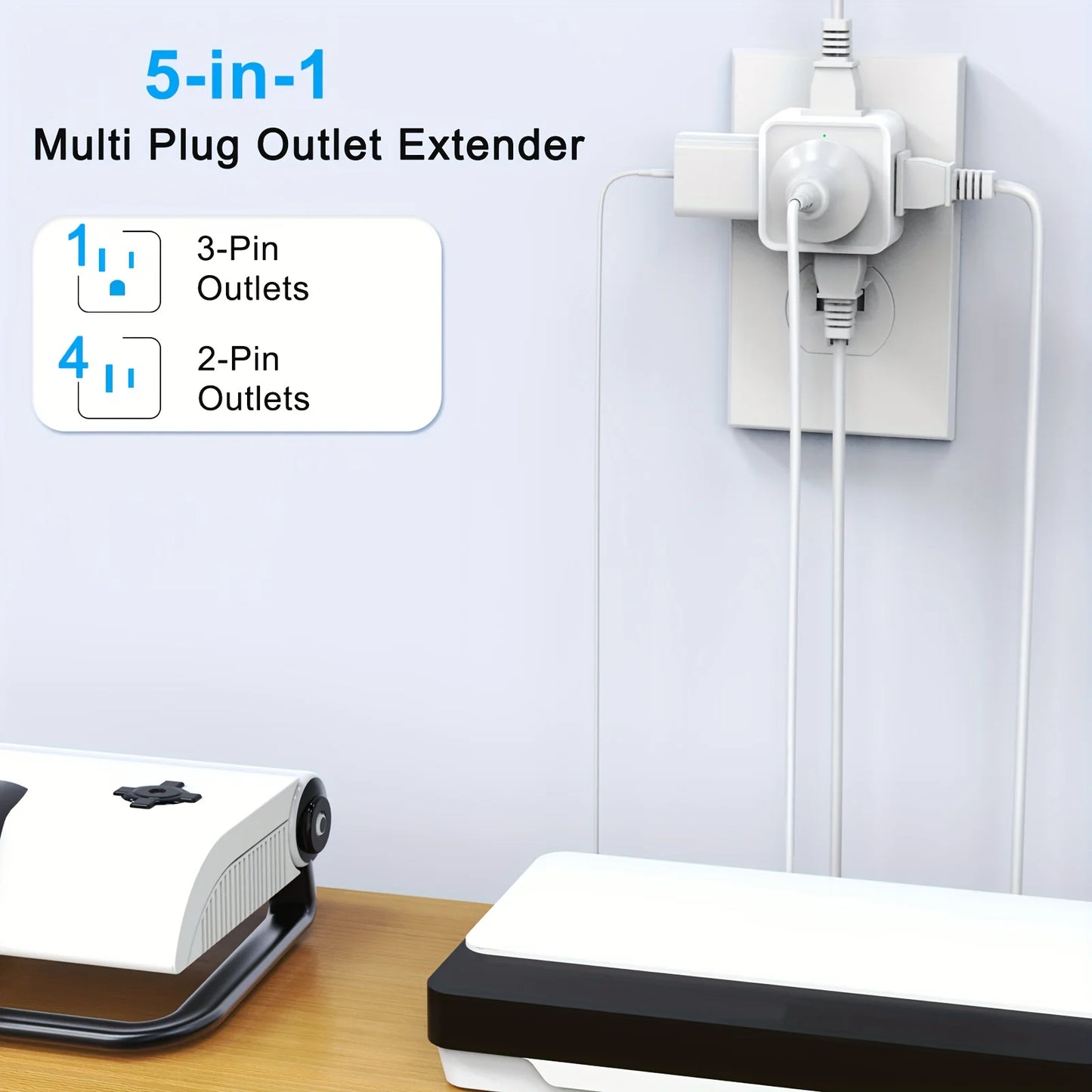 5-Outlet Multi-Plug Expander for Home, Office, and Travel