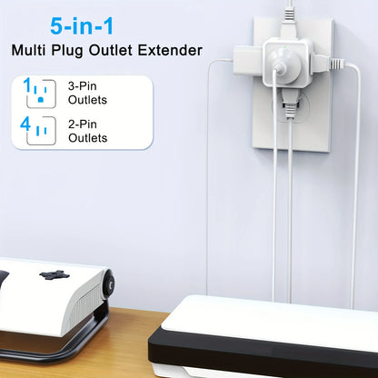 5-Outlet Multi-Plug Expander for Home, Office, and Travel