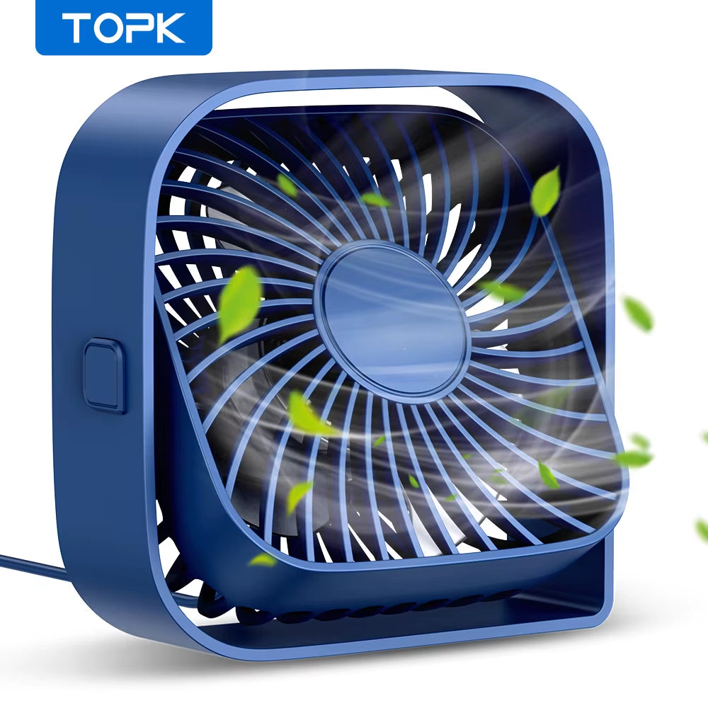 Mini Portable USB Desk Fan with Strong Airflow, Quiet Operation, 3-Speed Settings, and 360° Rotatable Design for Home and Office Use