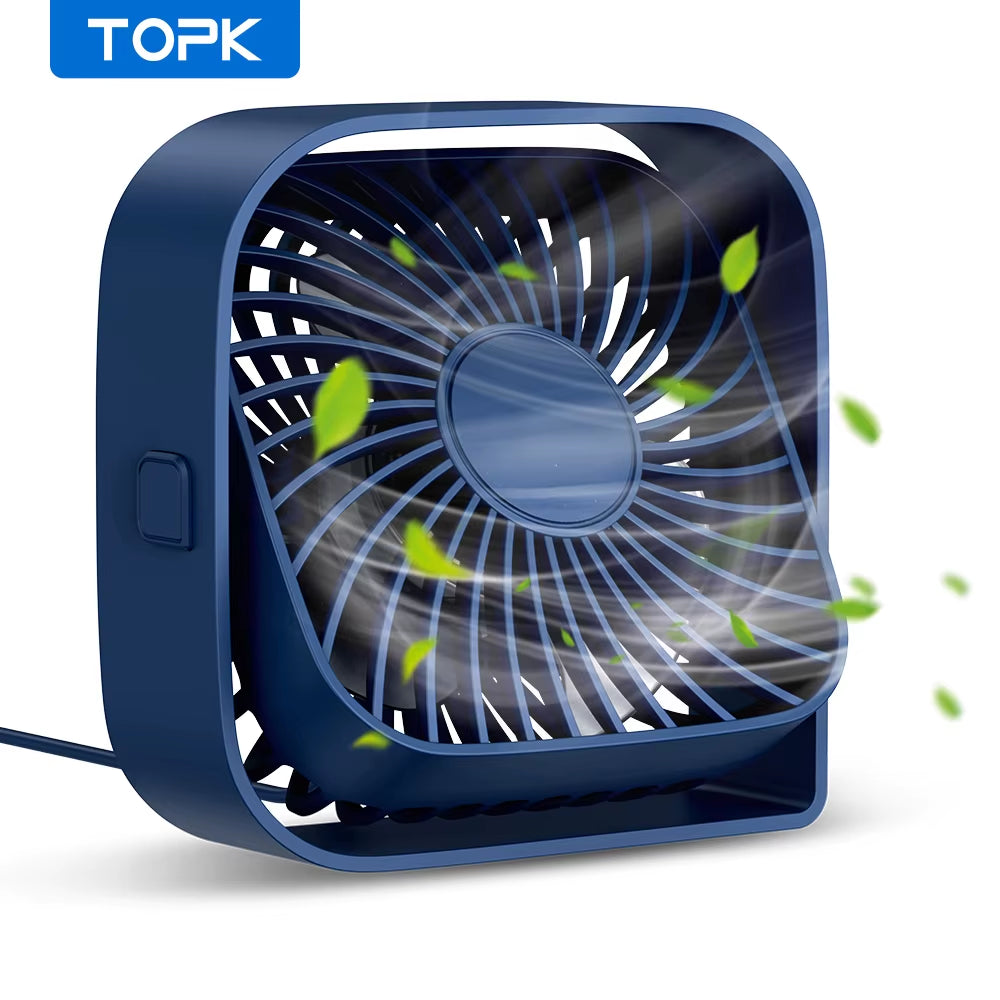 Mini Portable USB Desk Fan with Strong Airflow, Quiet Operation, 3-Speed Settings, and 360° Rotatable Design for Home and Office Use